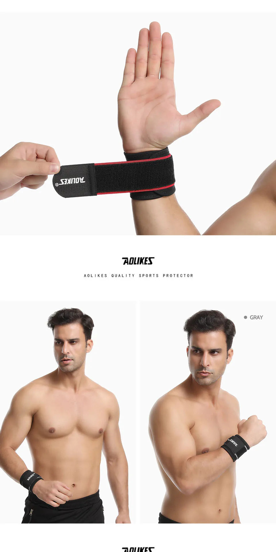 AOLIKES 1PCS Adjustable Sport Wristband Wrist Brace Wrap Bandage Support Band Gym Strap Safety sports wrist protector Hand Bands