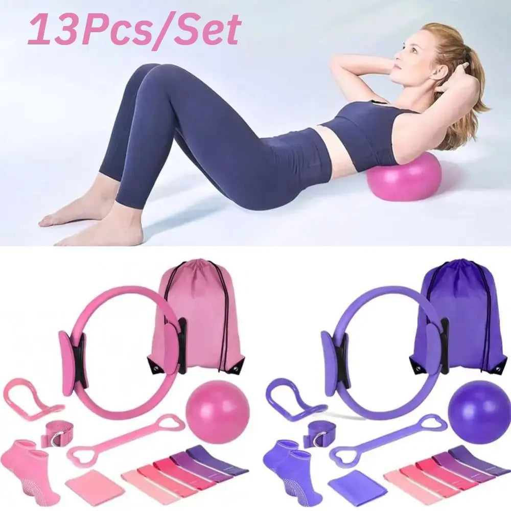 13Pcs/Set Portable Pilates Ball Set Body Shaping Professional Pilates Equipment Kit Improve Health Weight Loss Resistance Bands