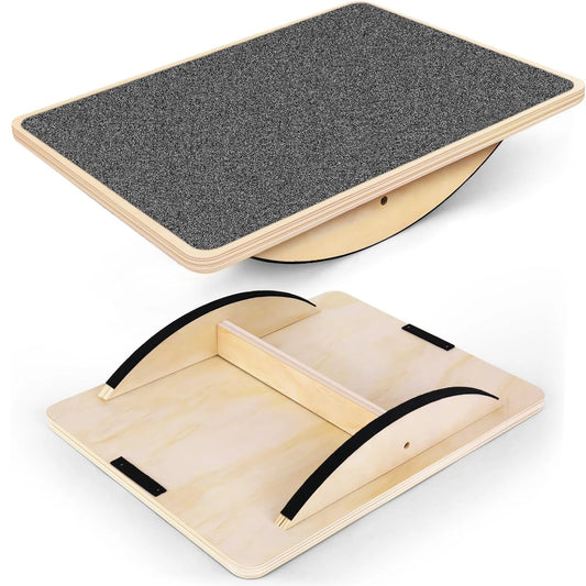 Wooden Balance Board for Leg Workout, Anti-Slip Rocker Board, Wobble Board for Standing Desk Home Gym Office Fitness Equipment