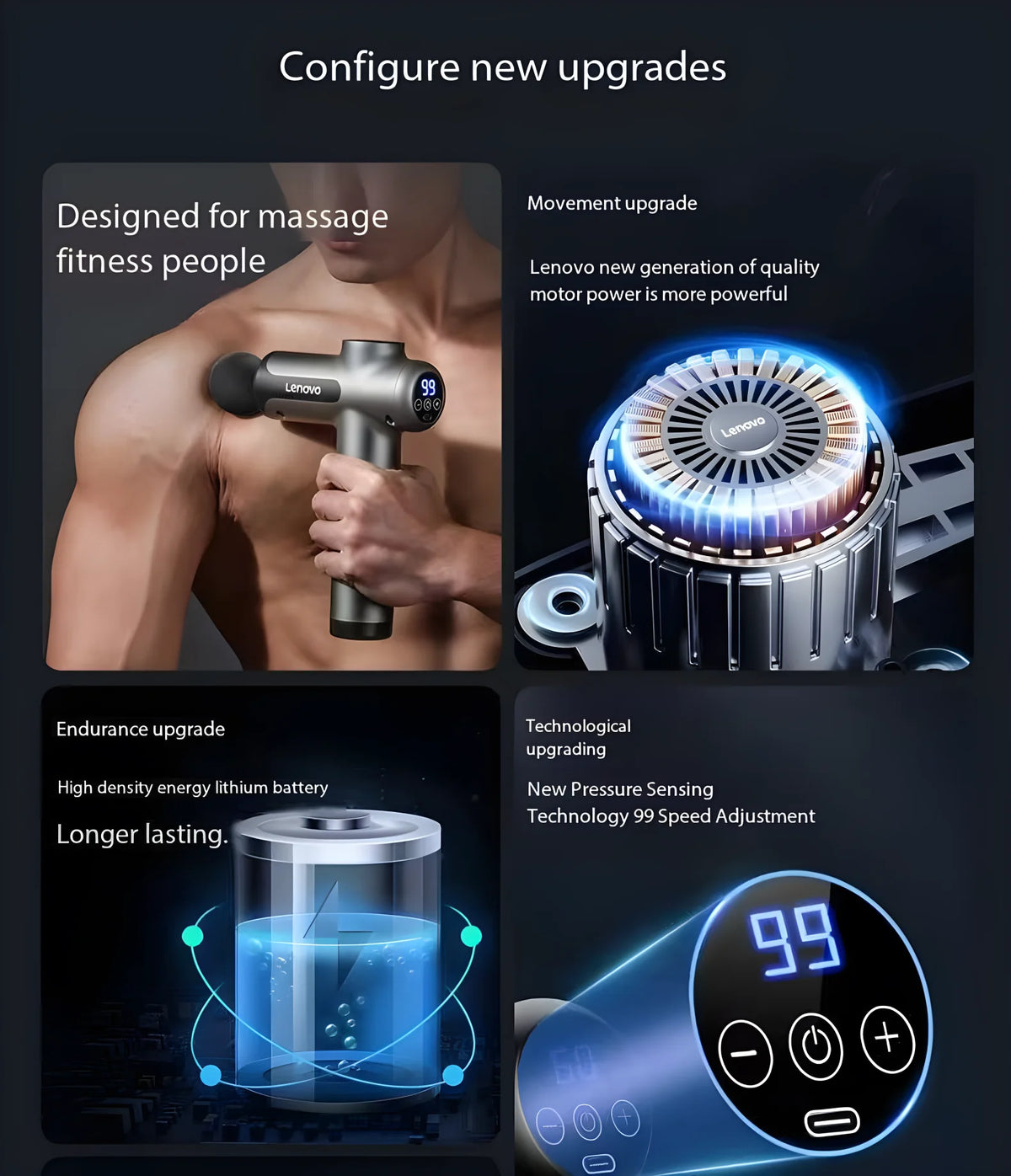 Lenovo Brand Fascia Gun Deeply Relieves Muscle Soreness Fitness and Relaxation Equipment LED Touch Screen 8Massage Head Gifts