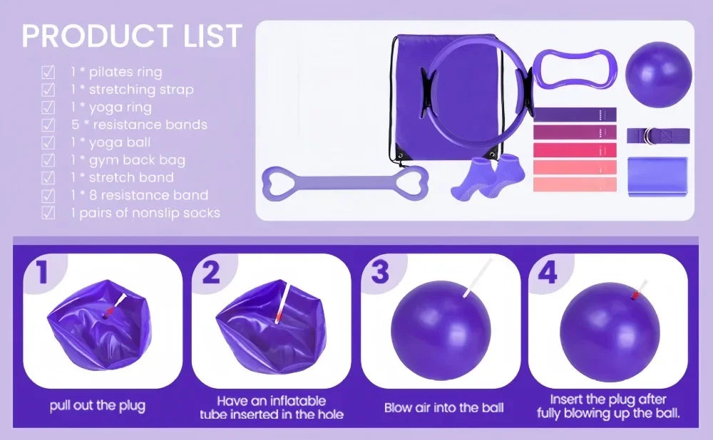 13Pcs/Set Portable Pilates Ball Set Body Shaping Professional Pilates Equipment Kit Improve Health Weight Loss Resistance Bands
